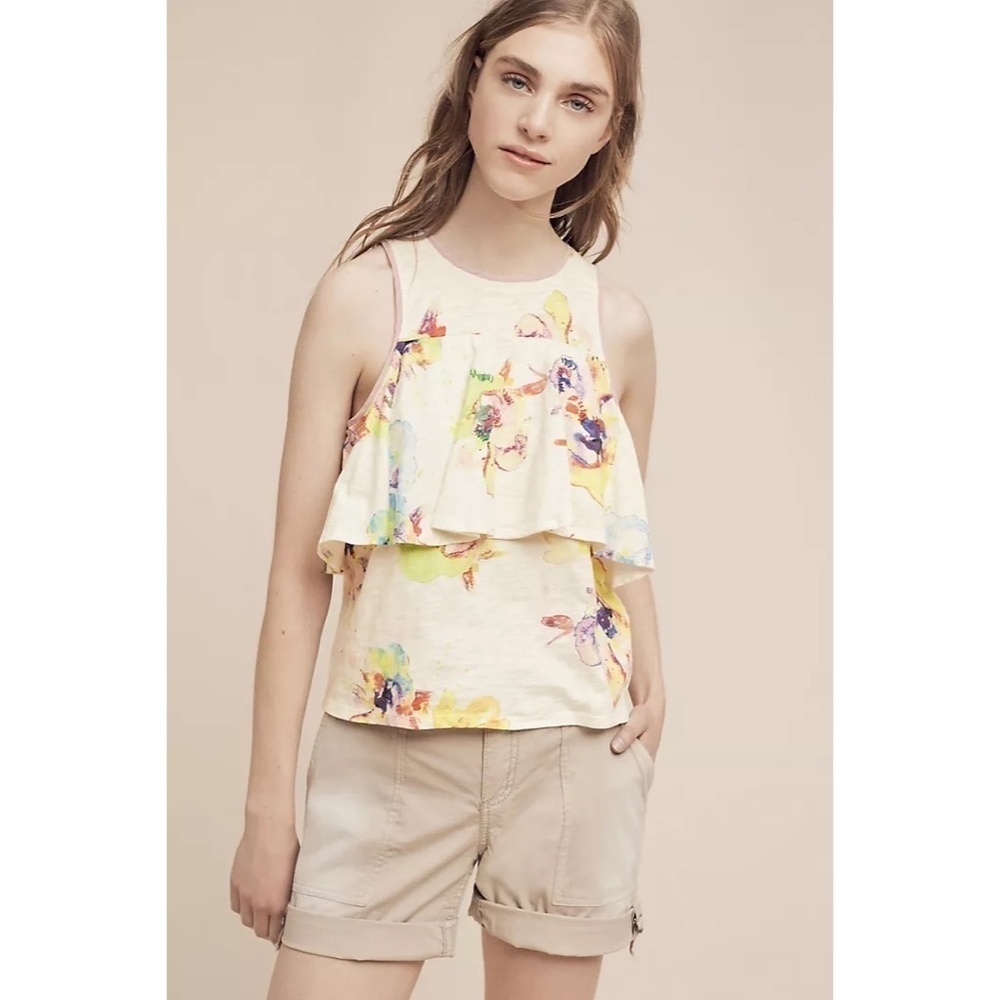 NWT!! Anthropologie MEADOW RUE Cantara‎ Floral Knit Tiered Tank Top X-Small